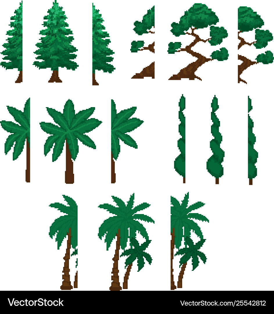 Collection tree icons in pixel art style Collection tree icons in pixel art style Vector Image