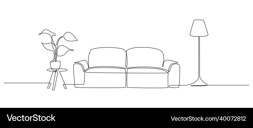 Continuous one line drawing of sofa and lamp Vector Image