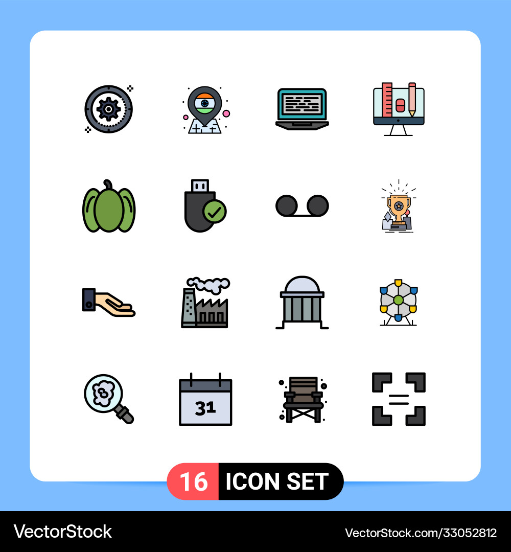Editable line pack 16 simple flat color filled Vector Image