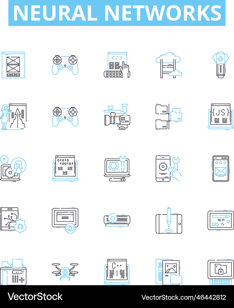 Neural networks line icons set neurons Neural networks line icons set neurons vector image