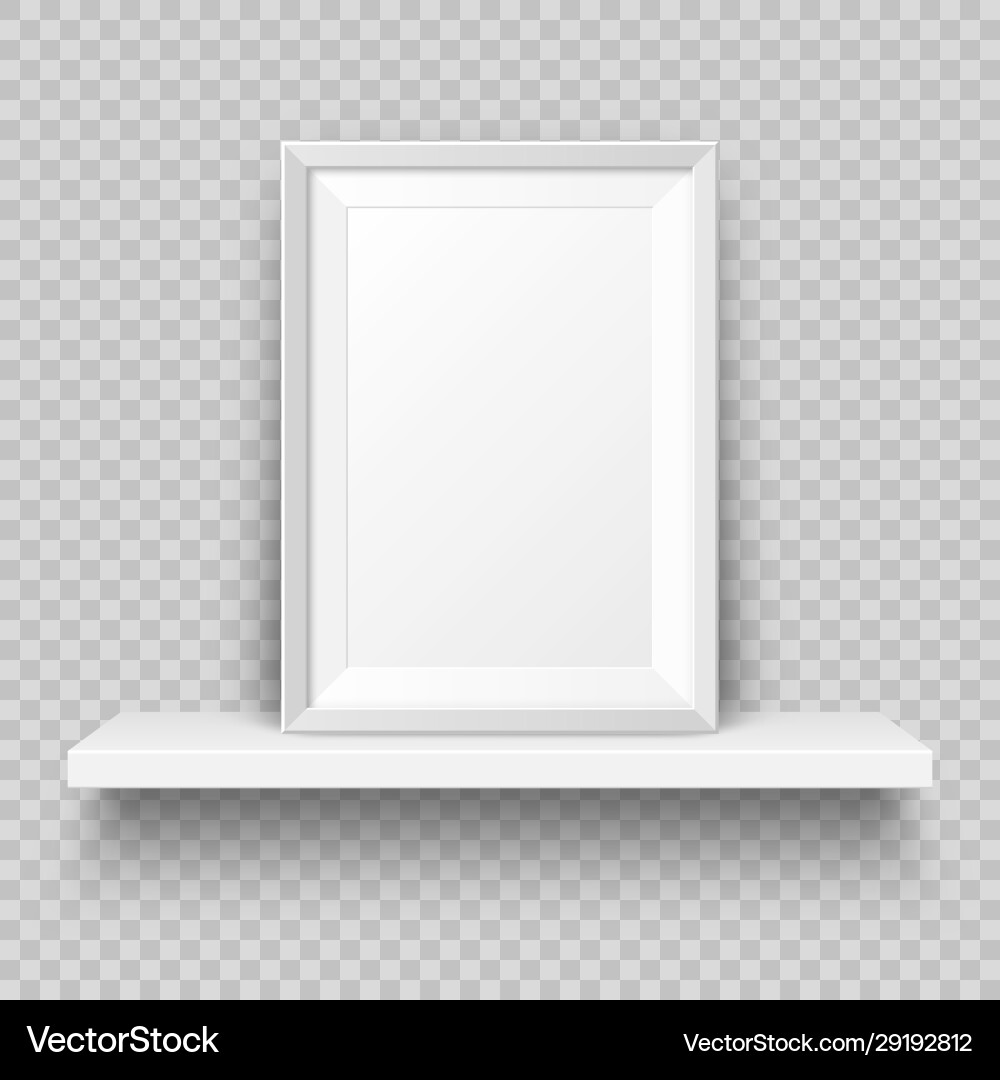 Realistic wall shelf with empty picture frame Vector Image