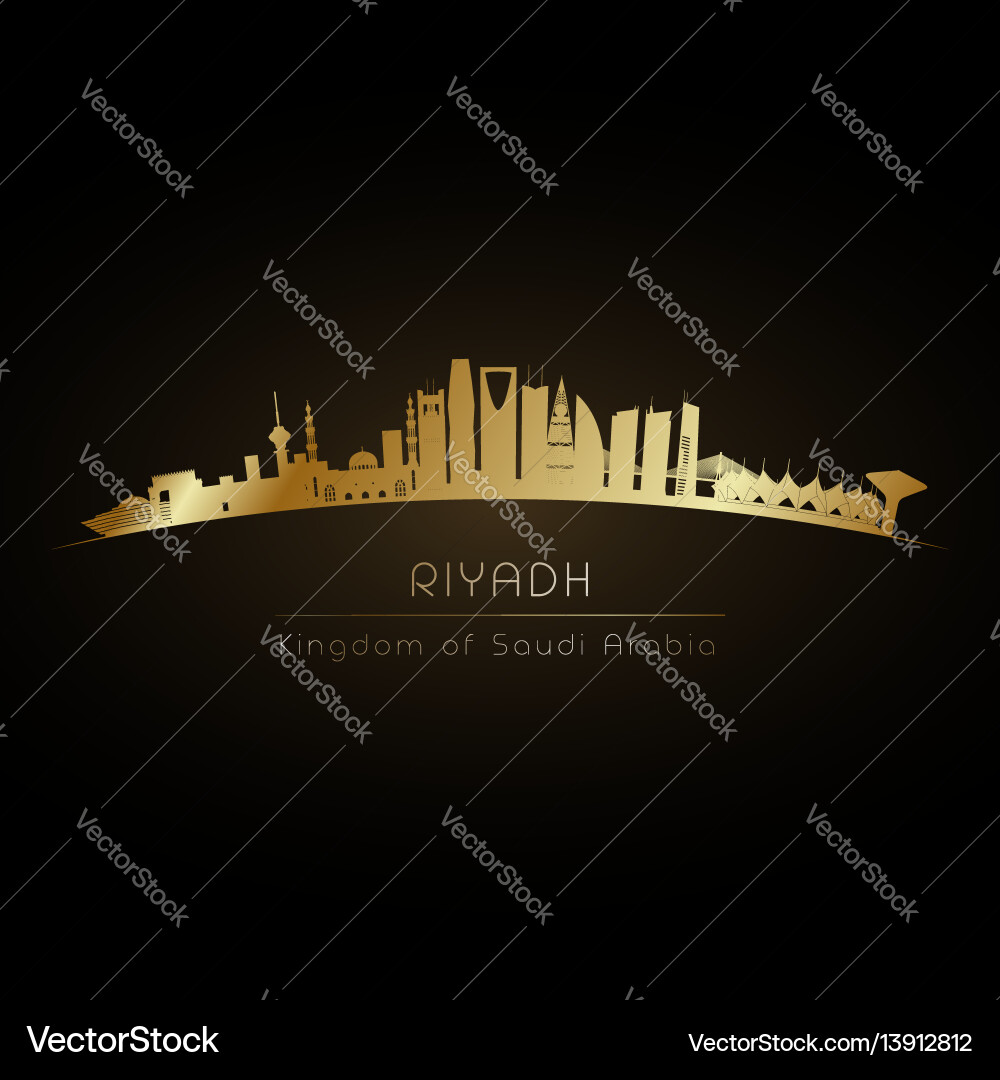Riyadh City Skyline - Golden Silhouette Vector Image