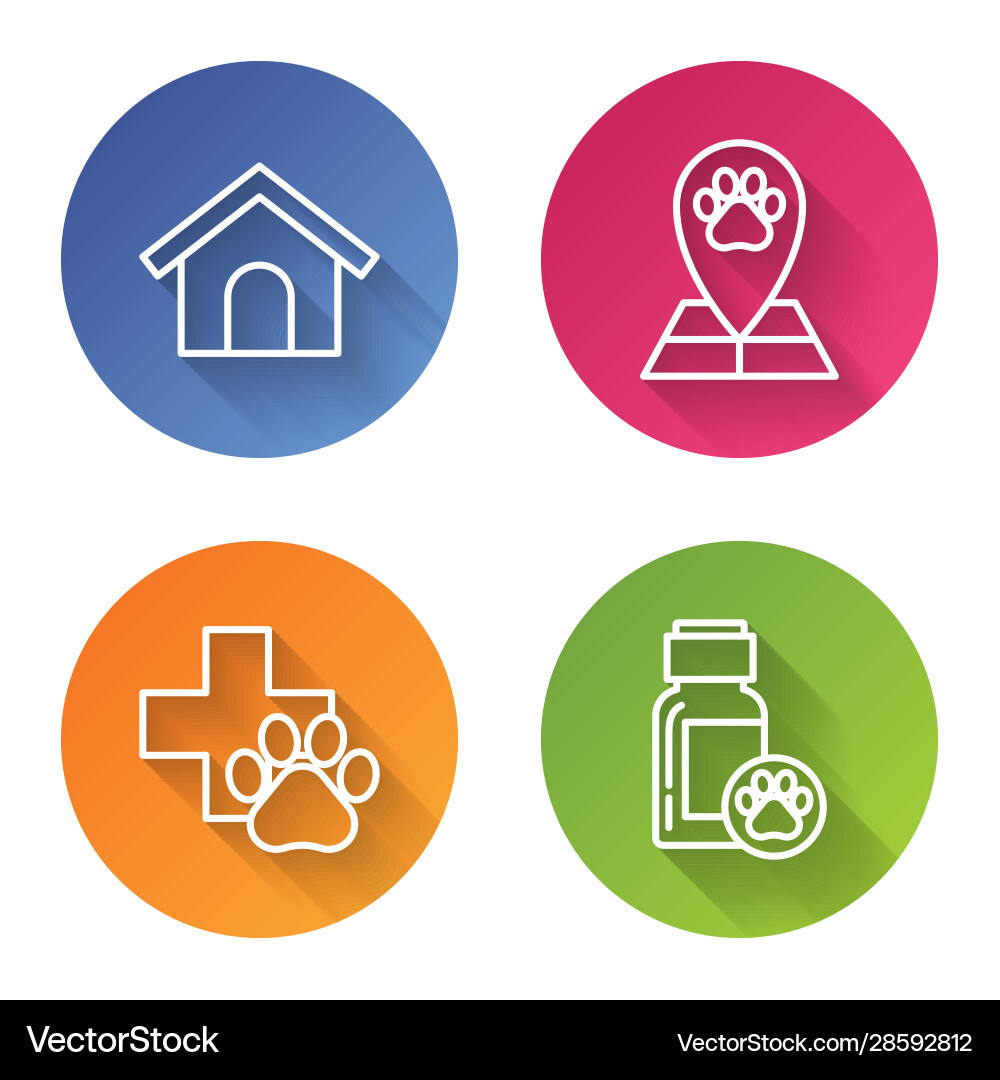 Set line dog house map pointer with veterinary Vector Image