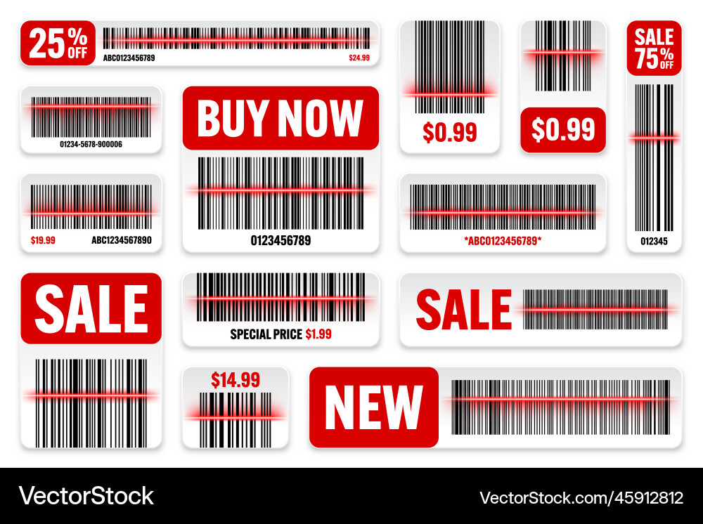 Set of product barcodes with red scanning line Set of product barcodes with red scanning line vector image