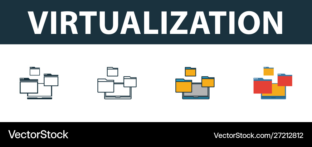 Virtualization icon set four simple symbols Virtualization icon set four simple symbols vector image