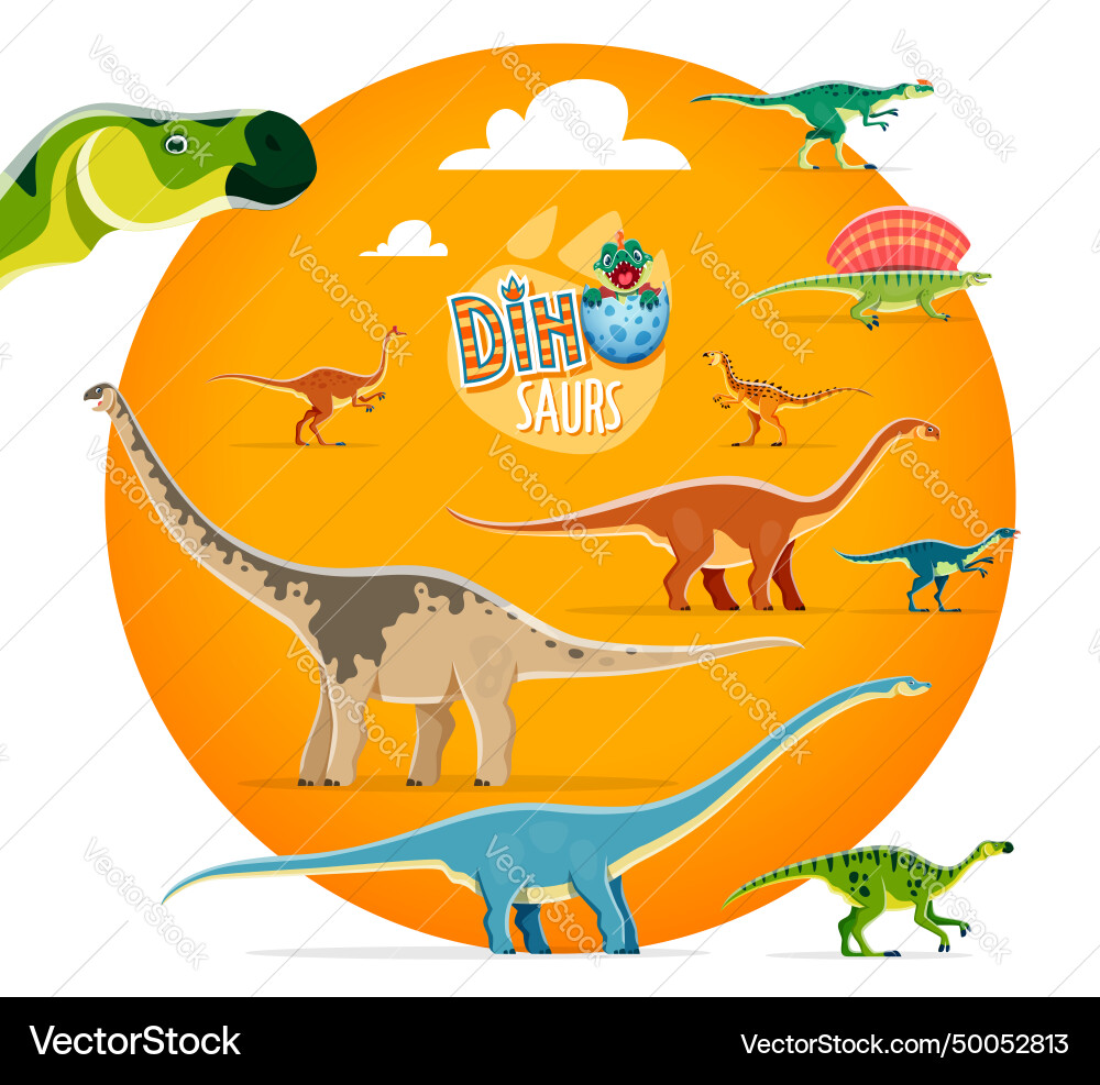 Cartoon dinosaur characters cute extinct reptiles Vector Image