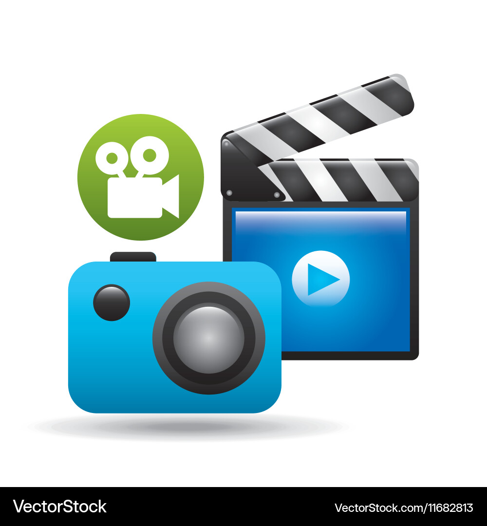 Clapper camera video player concept design Vector Image