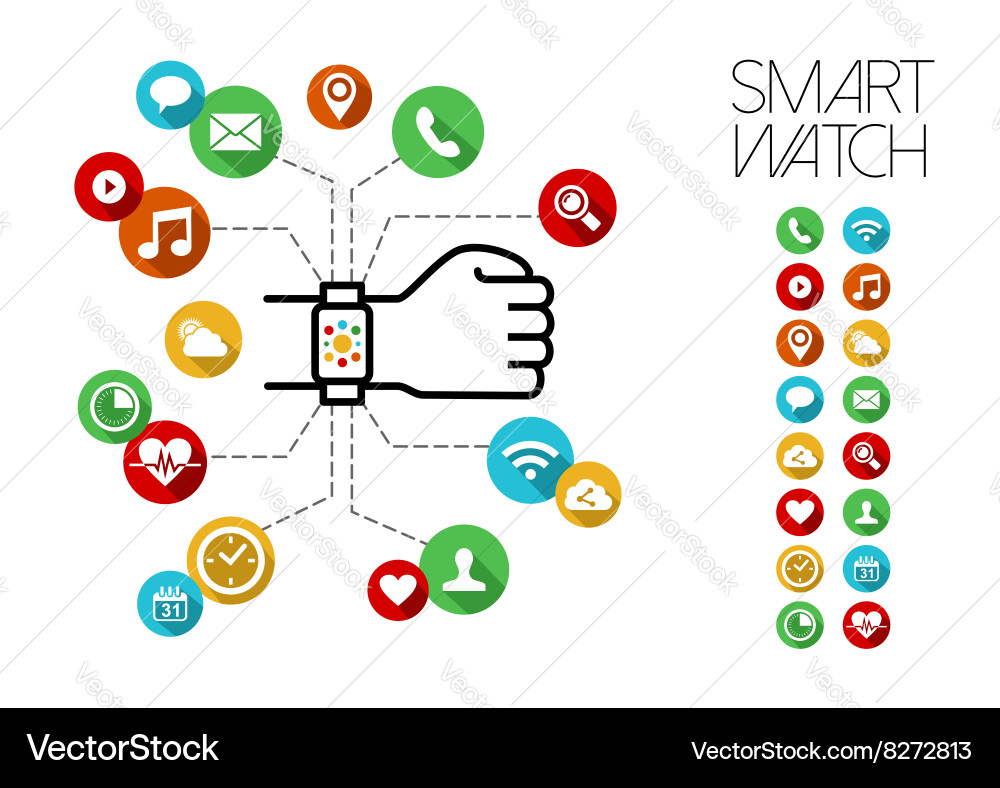 Concept design hand with smart watch and app icons Vector Image
