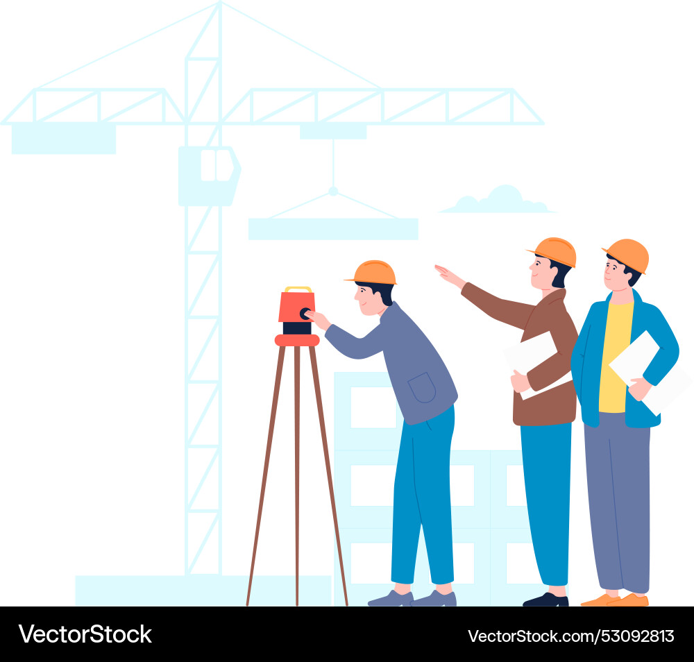 Engineers control architecture building process Engineers control architecture building process vector image