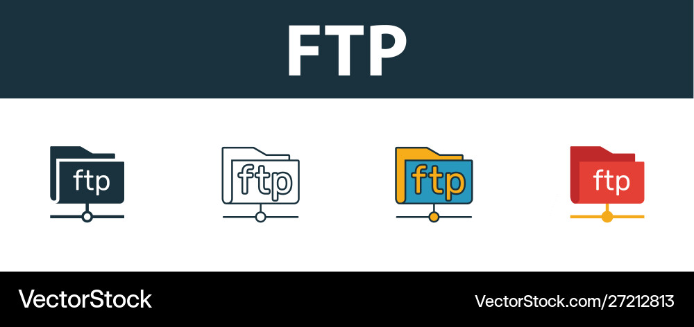Ftp icon set four simple symbols in different Ftp icon set four simple symbols in different vector image