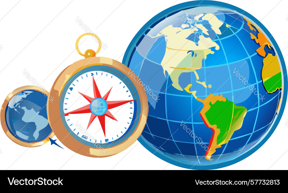 Globe with compass global exploration navigation Vector Image