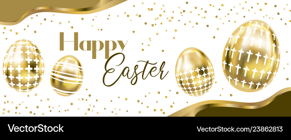 Happy easter banner with golden eggs and confetti Happy easter banner with golden eggs and confetti vector image