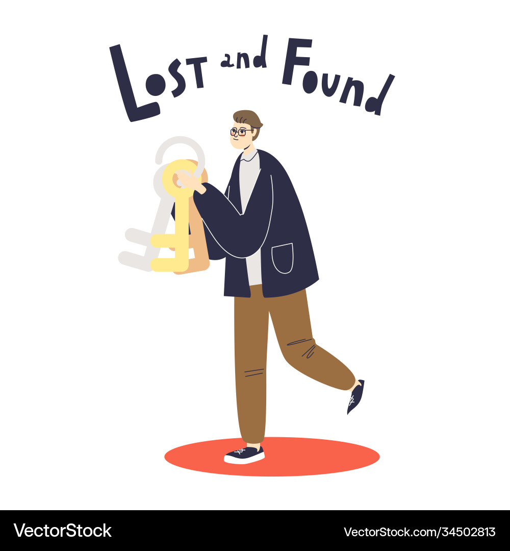 Man bringing stack keys to lost and found Man bringing stack keys to lost and found vector image