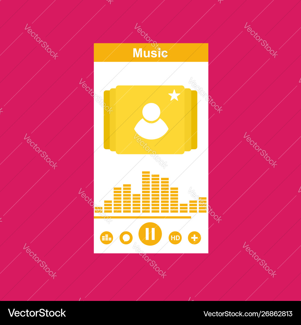 Media player application app template with flat vector image