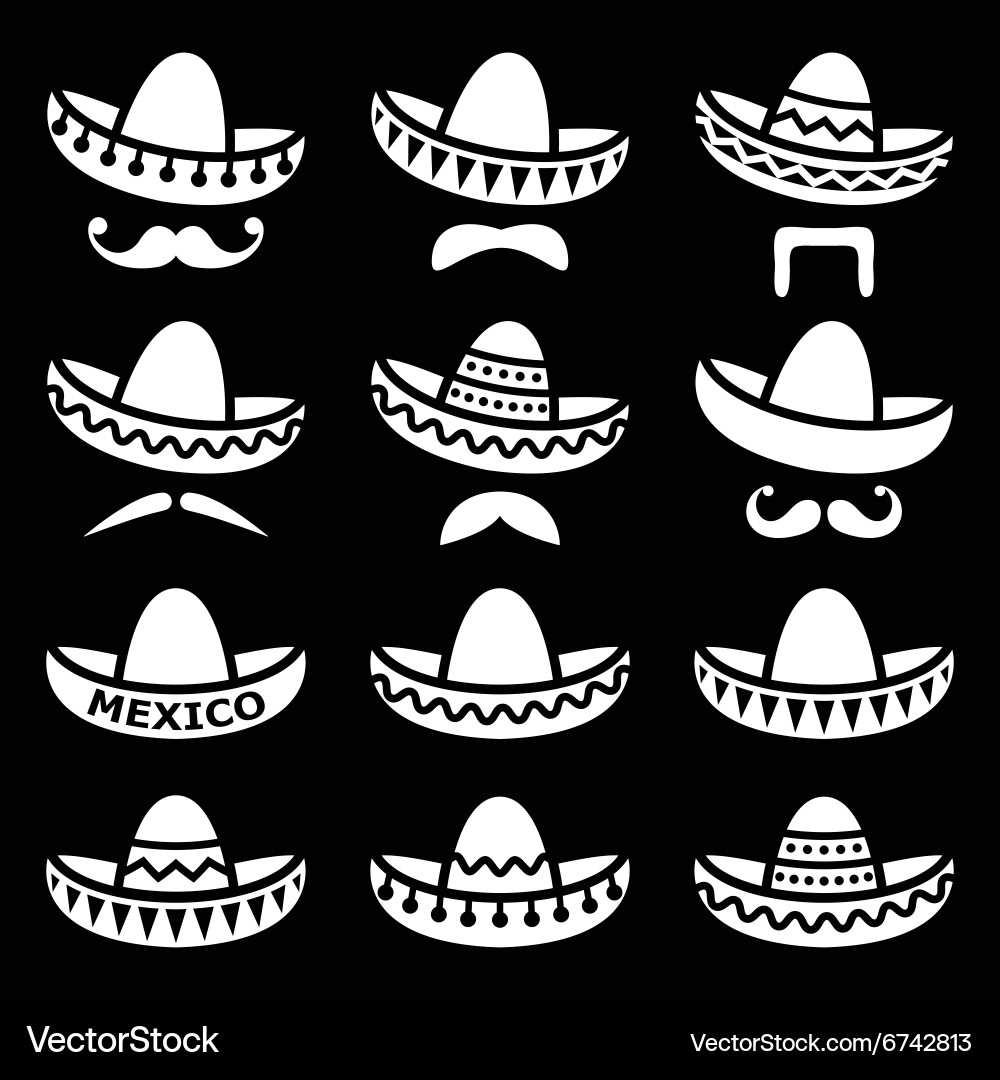 Mexican Sombrero Hat Set – Royalty-Free Vector | VectorStock, image size:1000x1080