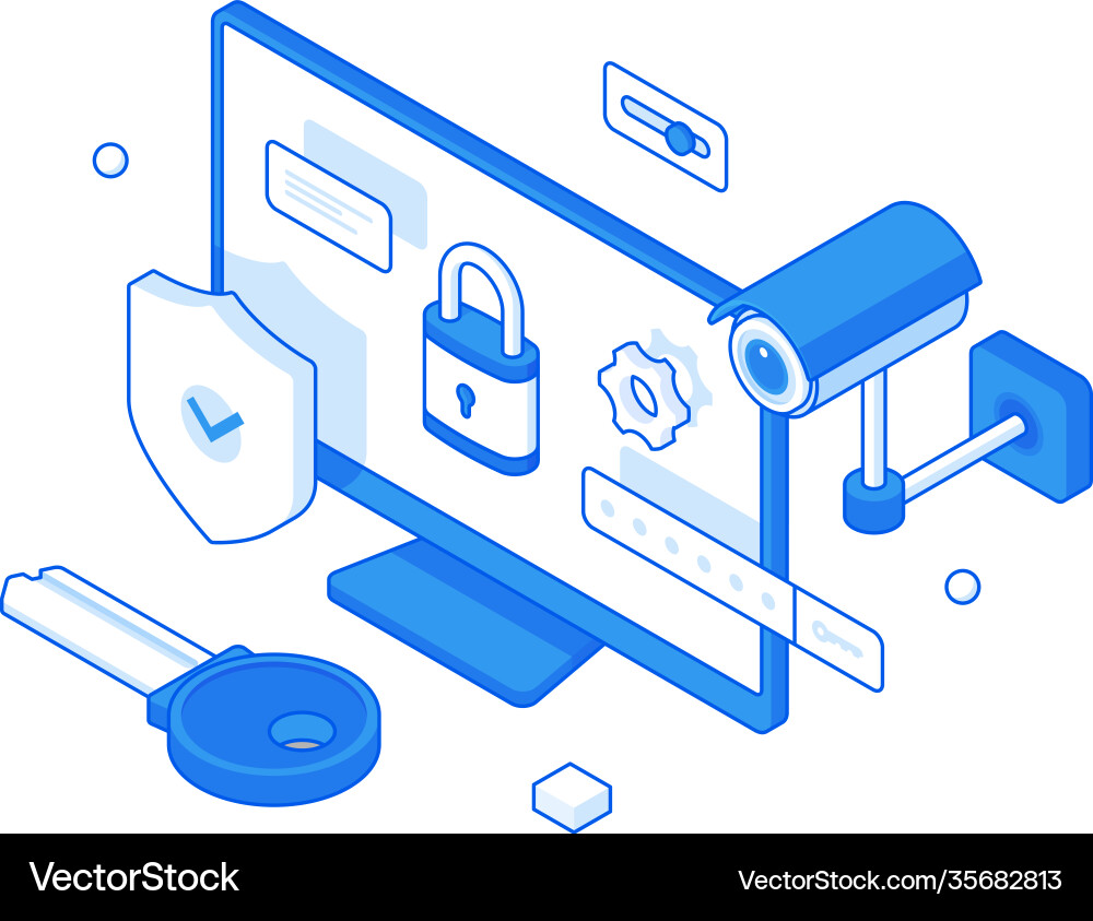 Secure Computer Data Isometric vector image