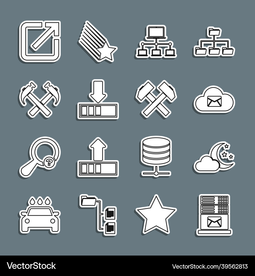 Set line mail server cloud with moon and stars Set line mail server cloud with moon and stars Vector Image