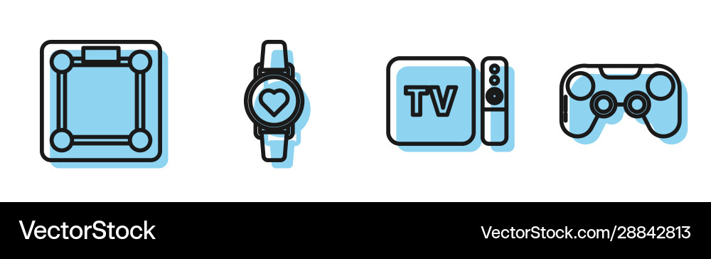 Set line tv box receiver and player with remote Set line tv box receiver and player with remote vector image