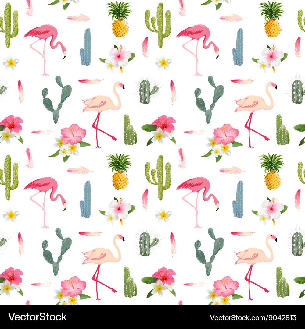 Tropical Flamingo Floral Pattern vector image