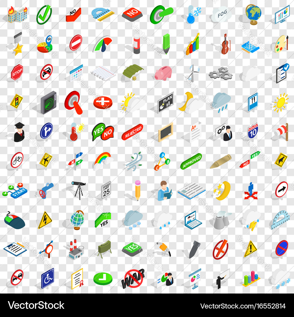 100 pointer icons set isometric 3d style vector image