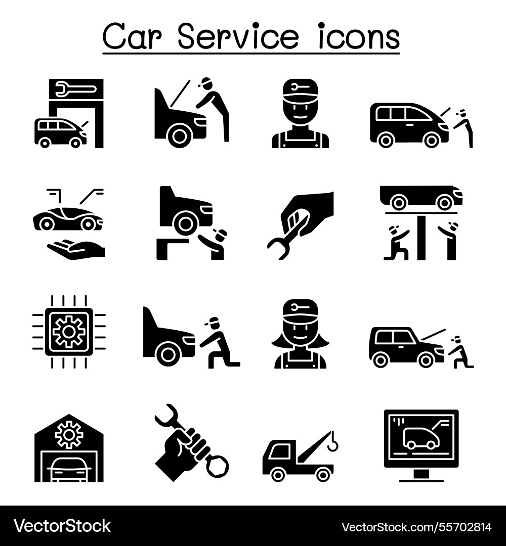 Car service and maintenance icon set in glyph Car service and maintenance icon set in glyph Vector Image
