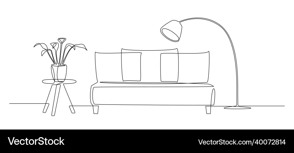 Continuous one line drawing of sofa and floor lamp Continuous one line drawing of sofa and floor lamp vector image