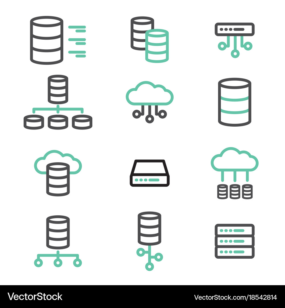 Database Server Line Icons Set vector image