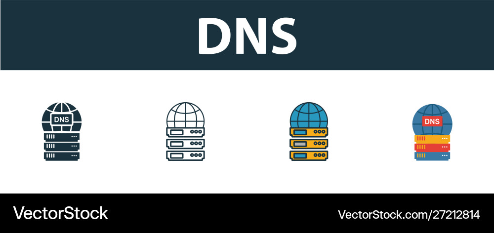 Dns icon set four simple symbols in different Vector Image