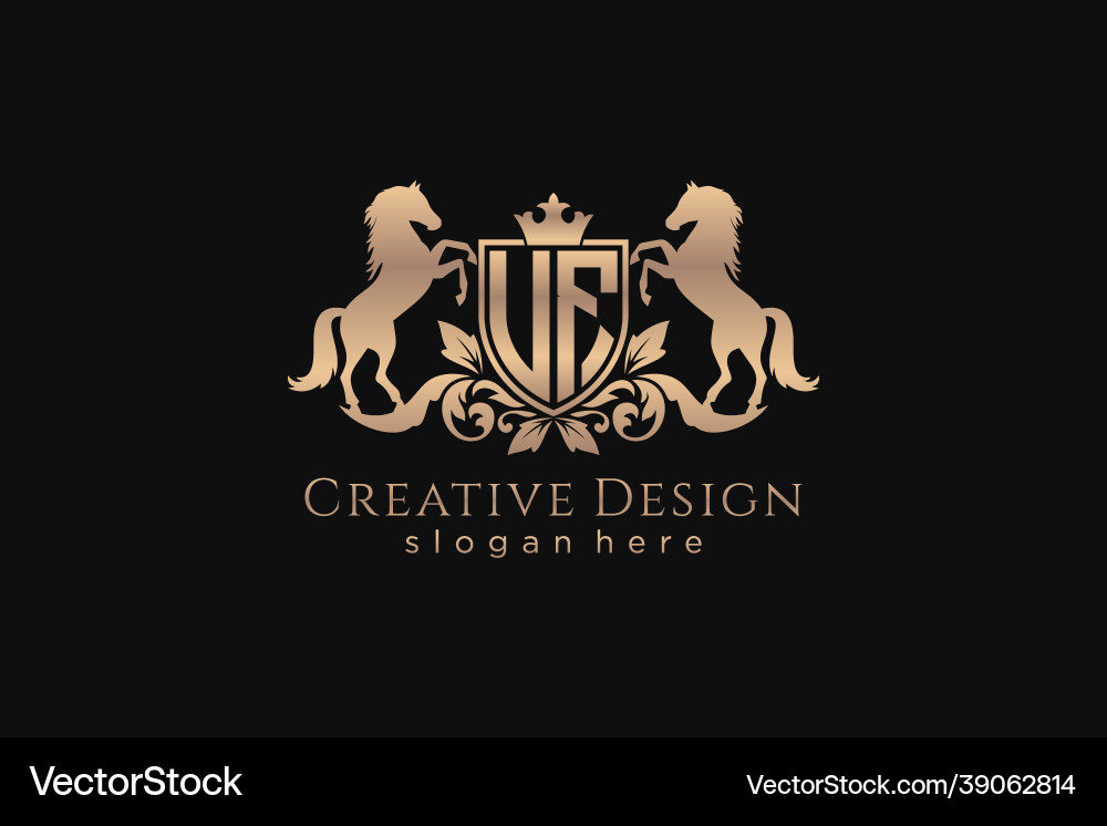 Initial uf retro golden crest with shield and two Initial uf retro golden crest with shield and two vector image