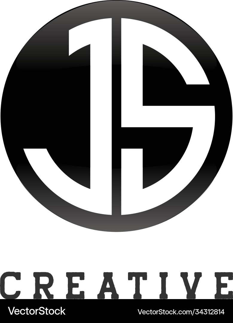 JS Monogram Circle Logo - Black & White vector image
