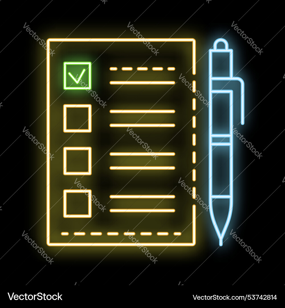 Neon icon of checklist with pen representing task Neon icon of checklist with pen representing task vector image