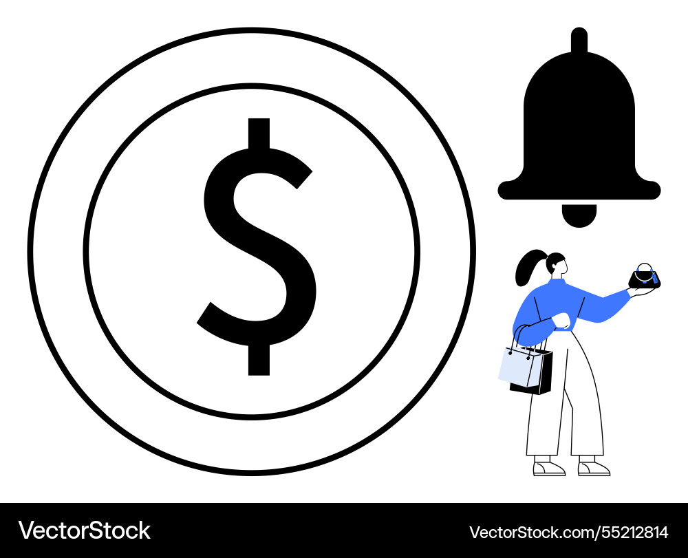 Notification bell dollar sign and shopper Notification bell dollar sign and shopper vector image