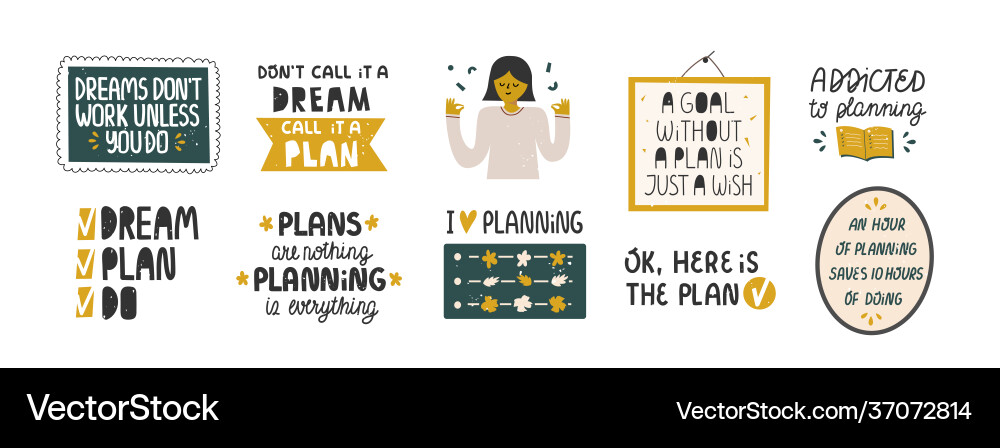 Set funny planning quotes clip arts Set funny planning quotes clip arts vector image