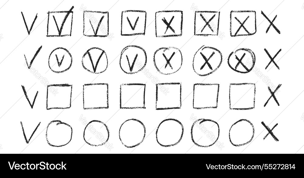 Set of checkboxes tick and check marks pack cross Set of checkboxes tick and check marks pack cross vector image