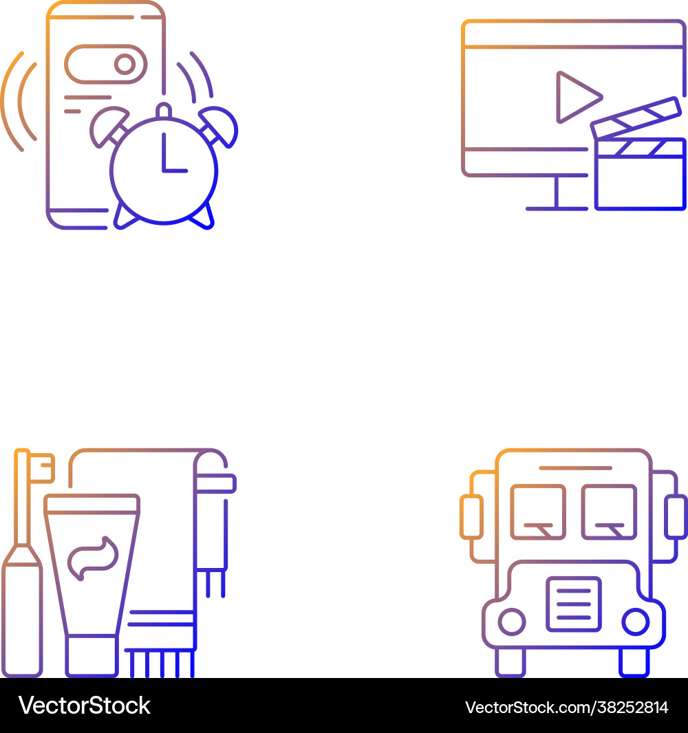 Student everyday routine gradient linear icons set Student everyday routine gradient linear icons set vector image