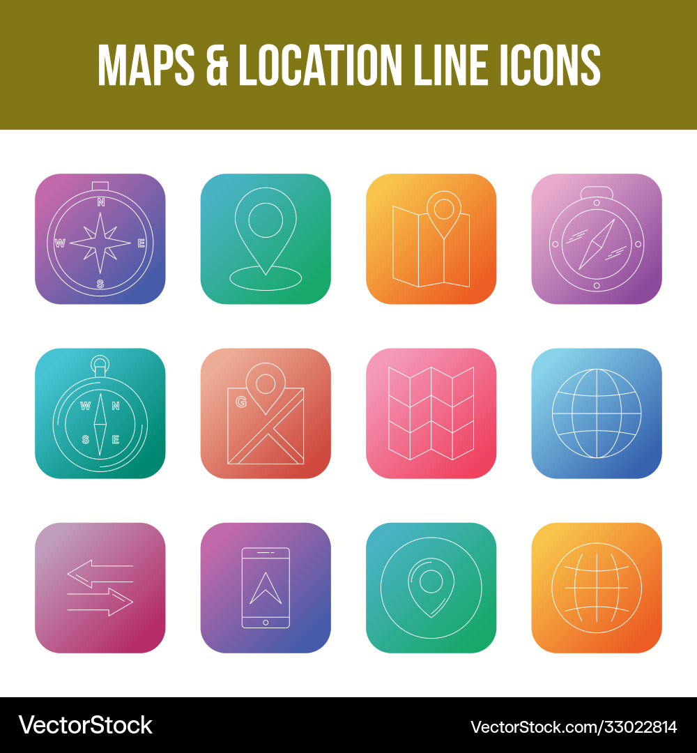 Unique maps location line icon set vector image