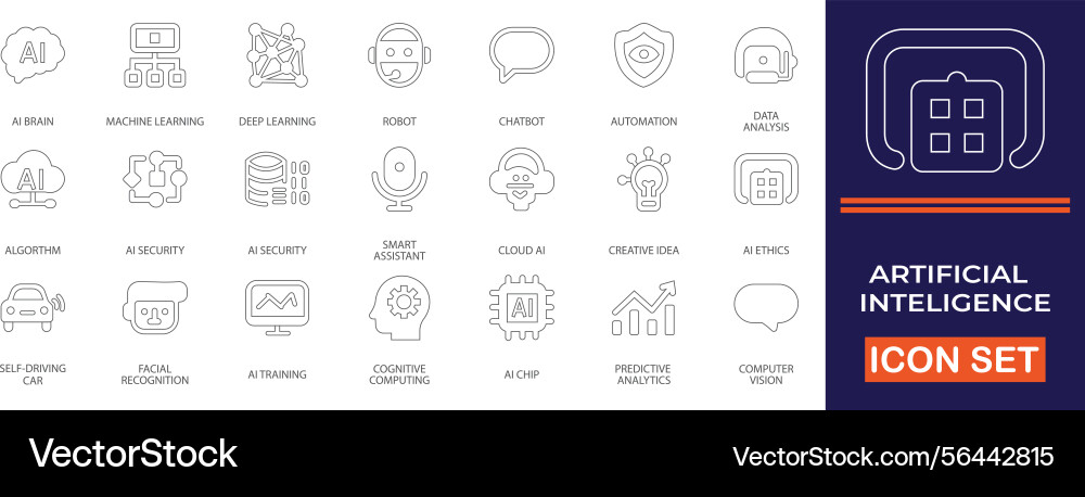 Artificial intelligence editable line icon set Artificial intelligence editable line icon set vector image