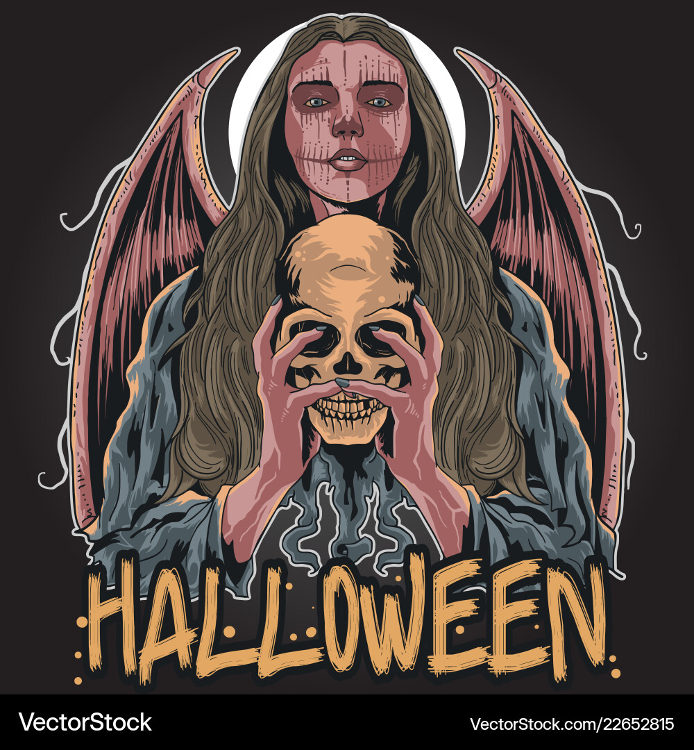 Devil Girl with Skull Vector Image