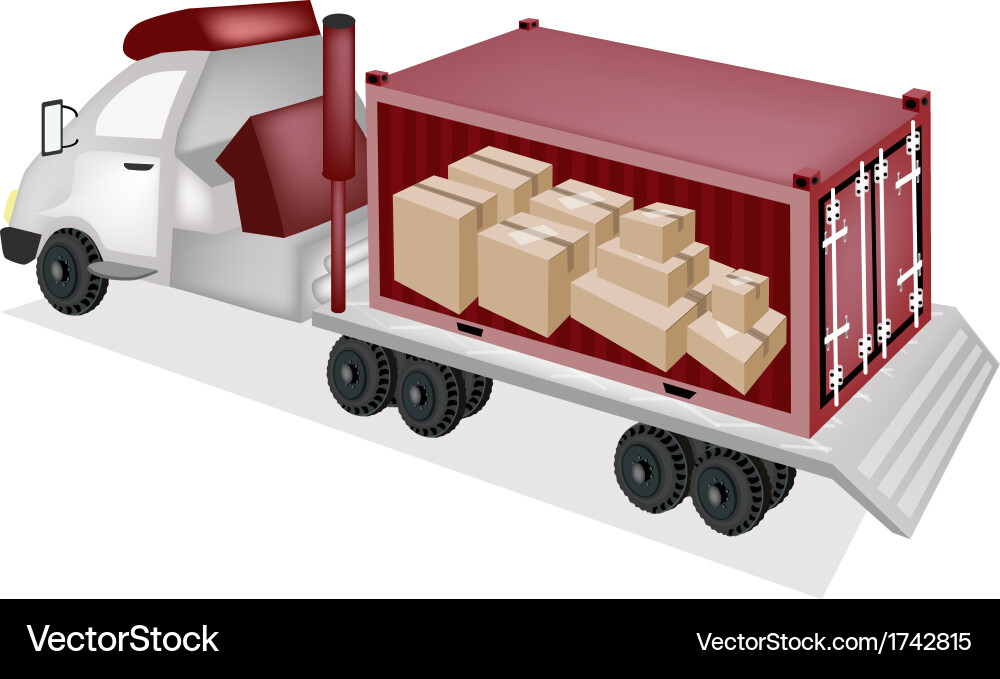 Flatbed trailer loading paper boxes in container Vector Image