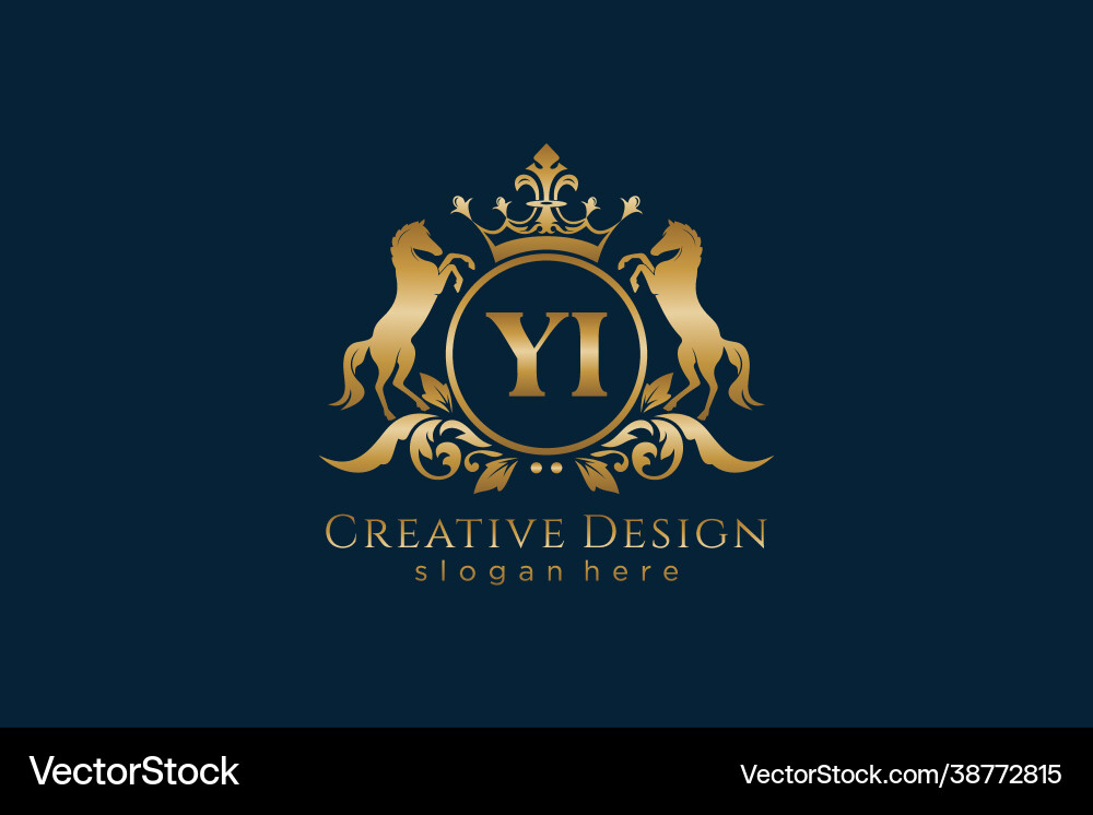 Initial yi retro golden crest with circle and two Initial yi retro golden crest with circle and two vector image