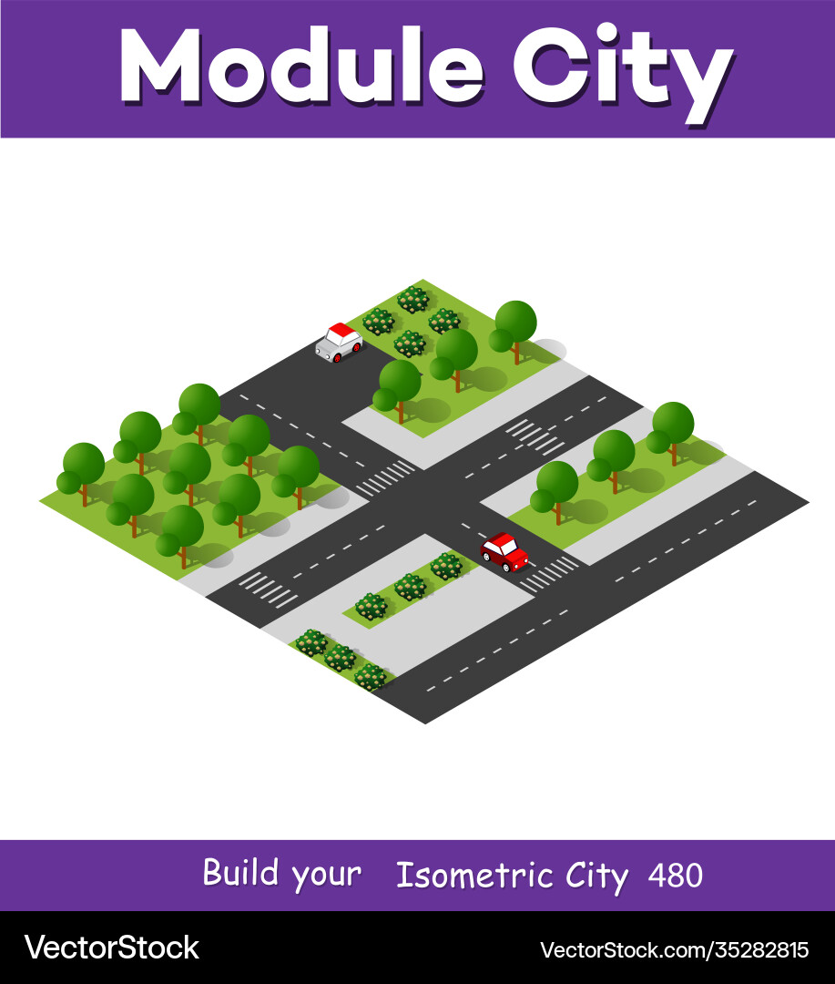 Isometric 3d block module district part Isometric 3d block module district part vector image