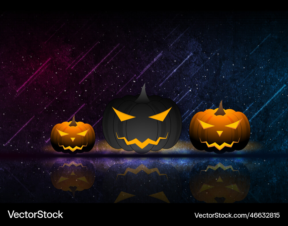 Jack-o-lantern pumpkins on grunge neon background Jack-o-lantern pumpkins on grunge neon background vector image