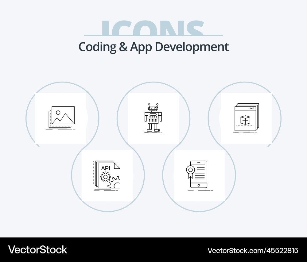 Kodierung und App-Entwicklung Linie Icon Pack 5 Vektorbild