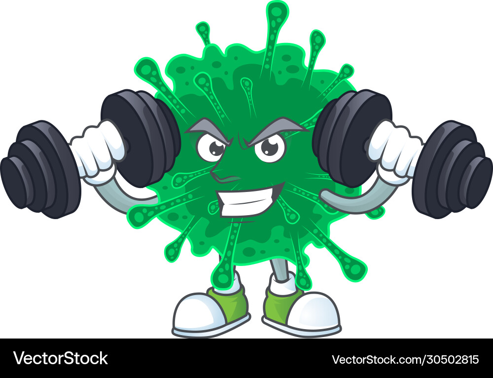 Mascot Grinning Fitness Coronavirus Pneumonie Mascot Grinning Fitness Coronavirus Pneumonie vektorbild