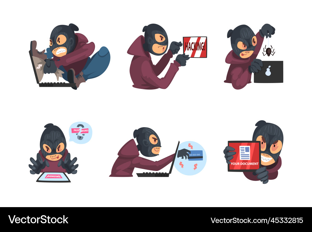Masked hacker hacking devices for stealing Masked hacker hacking devices for stealing vector image