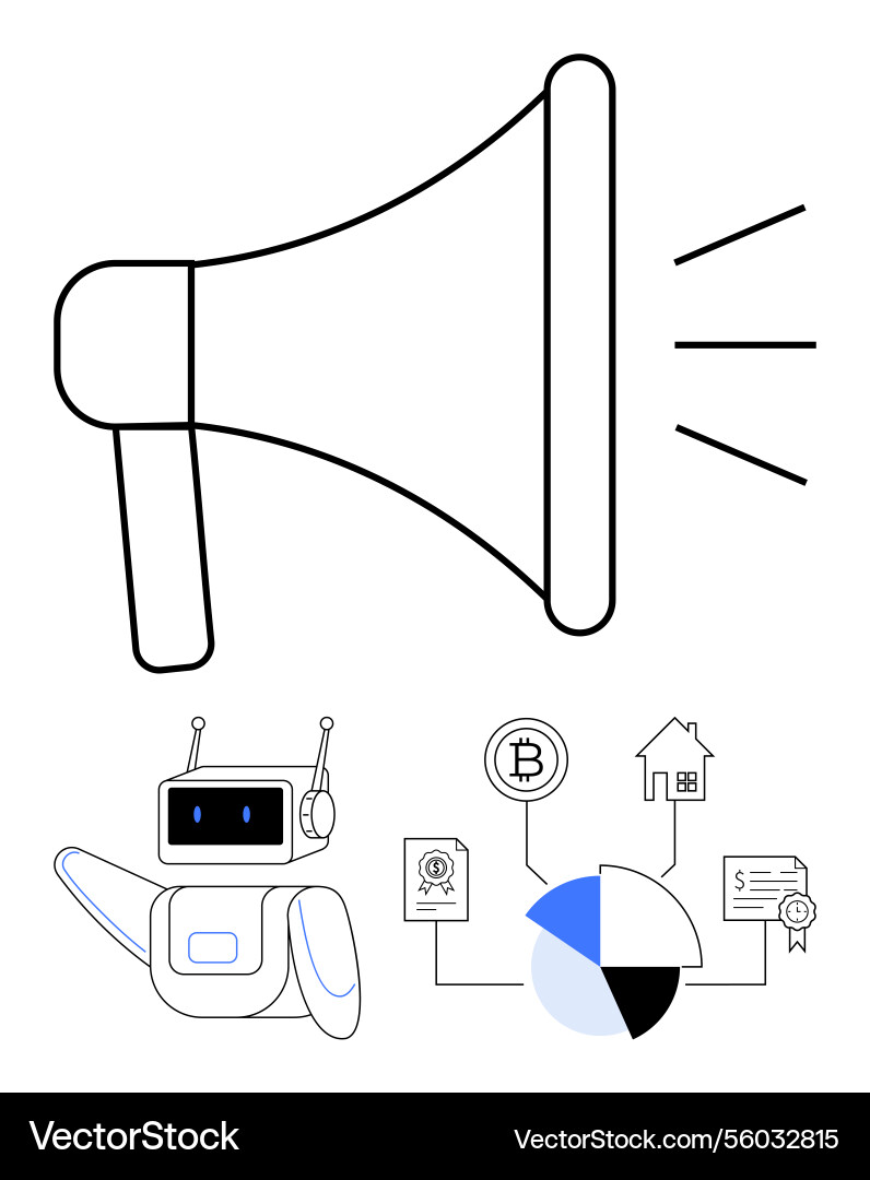 Megaphone with chatbot and financial data Megaphone with chatbot and financial data vector image