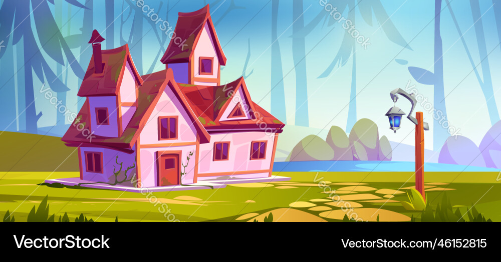 Nice rural house on forest glade near lake vector image