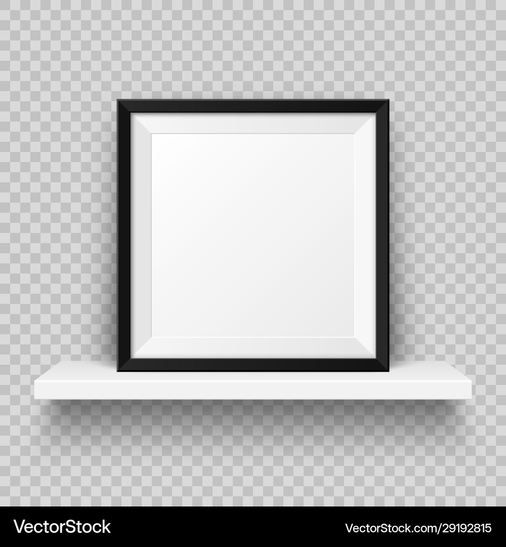 Realistic wall shelf with empty picture frame Realistic wall shelf with empty picture frame Vector Image