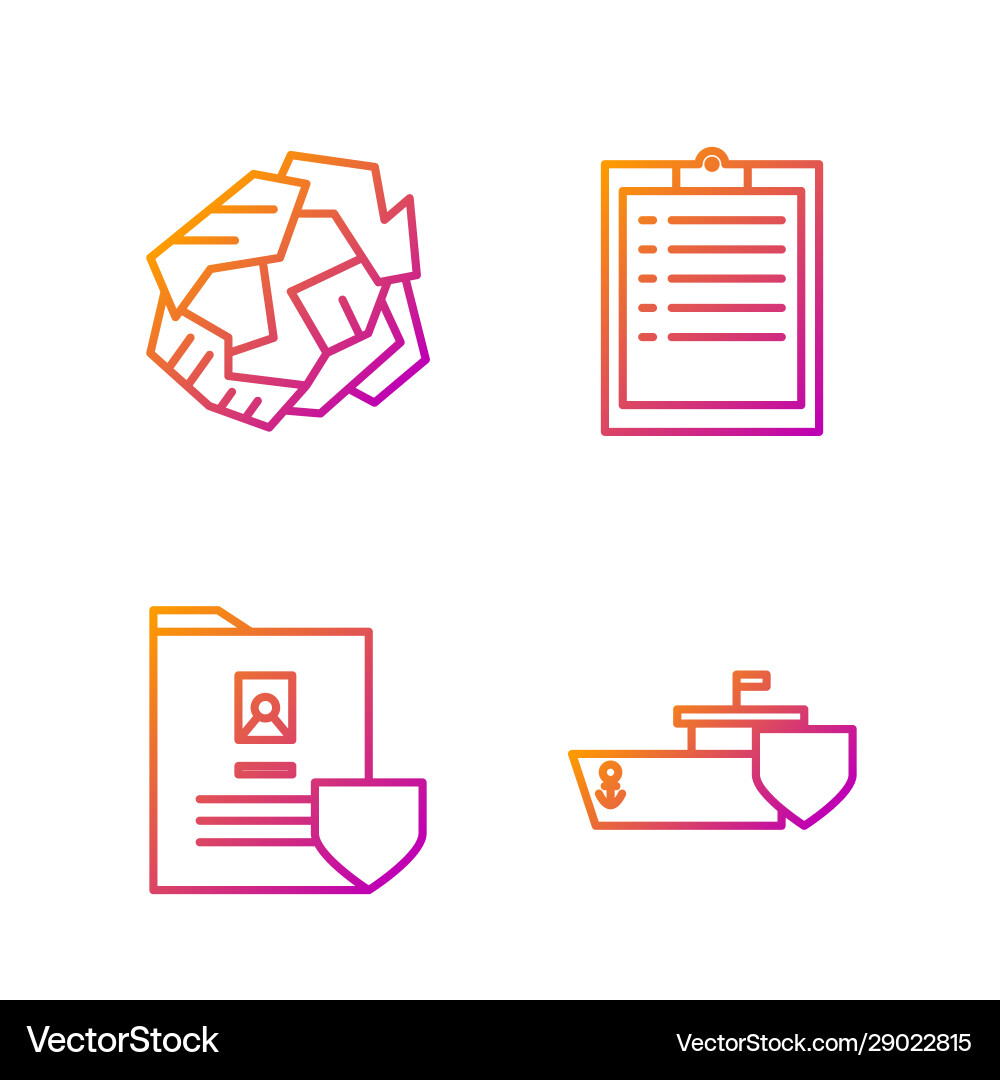 Set line ship with shield document Set line ship with shield document vector image