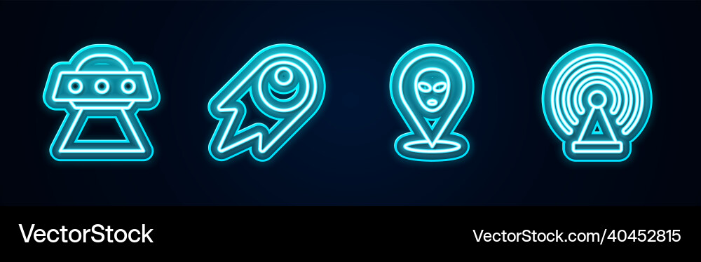 Set line ufo flying spaceship comet falling down Set line ufo flying spaceship comet falling down Vector Image